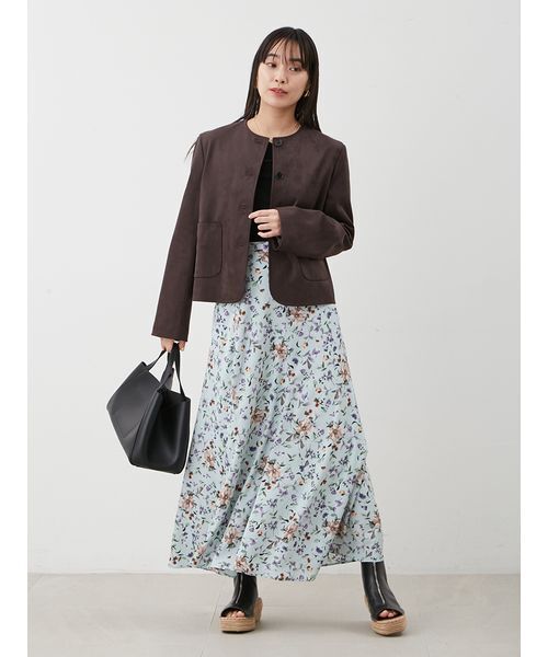 セール】パッチポケットコンパクトスエードジャケット（ノーカラー