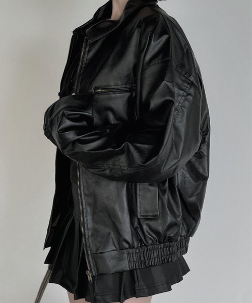 レザージャケット＋プリーツスカートセットアップ（セットアップ