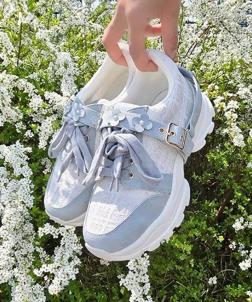 セール】ツイード風フラワーベルト厚底スニーカー（スニーカー