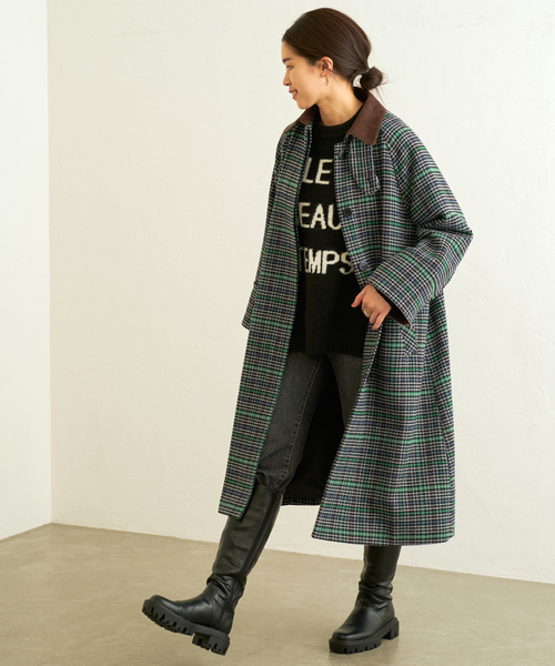 B.C STOCK（ベーセーストック）の「チェックステンカラーコート