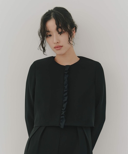 シフォンフリルジャケット［ブラック：ブラックフォーマル対応］冠婚