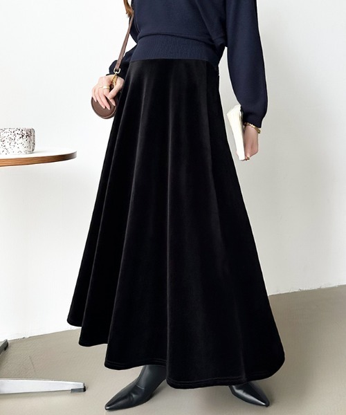 セール】大人上品な光沢を纏う ベロアスカート ロング フレアスカート