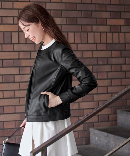 23区 シープレザーノーカラージャケット サイズ38 本革】ノーカラー