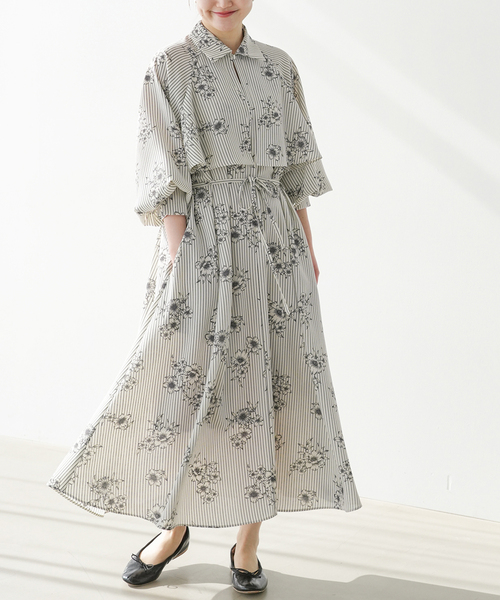 IENA（イエナ）の「《追加》ストライプフラワーサッシュワンピース