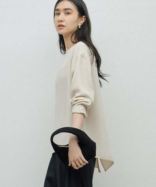 ジャケットやカーデのインナーに！】バックスリットブラウスT（シャツ