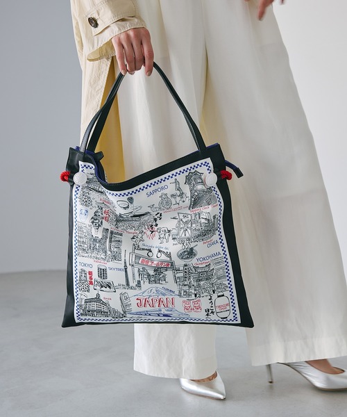 TREASURE TOPKAPI】マイルドサテン スカーフ柄 トートバッグ