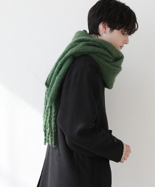 オーバーサイズ シャギーマフラー 無地 チェック ビッグフリンジ