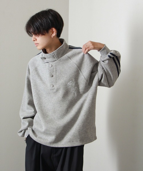 薔薇 刺繍 ハーフボタン スタンドネック スウェット（スウェット