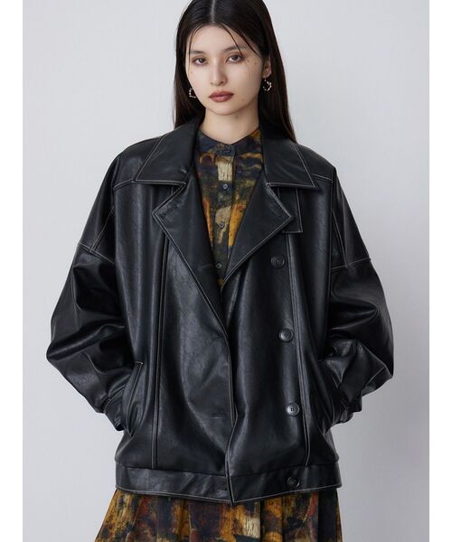 セール】スタンドネックフェイクレザージャケット（ブルゾン）｜MURUA