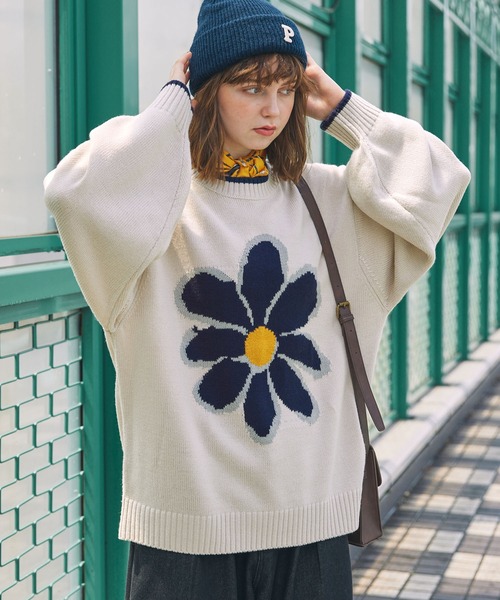 フラワージャガードニットプルオーバー MONO-MART LADY'S│MONO-MART