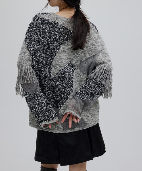 Ameri（アメリ）の「DOCKING PATTERN FRINGE KNIT（ニット/セーター