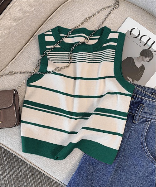 セール】ストライプニットタンクトップ（タンクトップ）｜MAISON DE