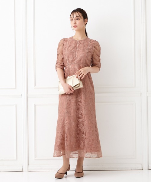 チュールエンブロイダリーレースパイピングパーティードレス 結婚式