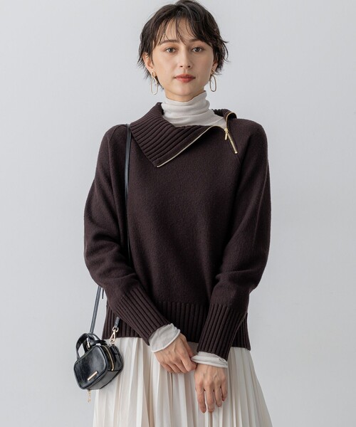 セール】ボイルドウールコンビ ジップ タートルニット（ニット