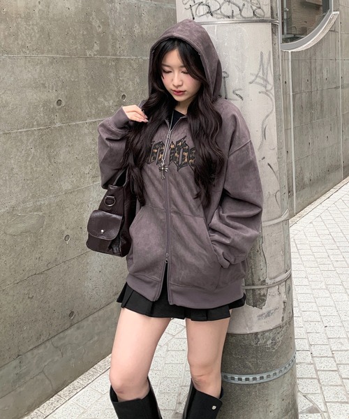 セール】レオパードロゴ スエードダブルジップパーカー（パーカー