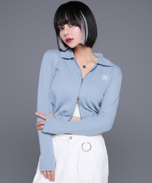 double zip up thumbhole knit tops / ダブルジップアップサムホール