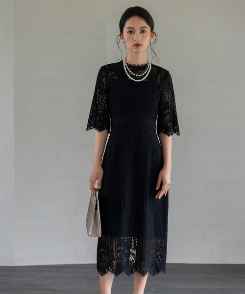 セール】タイトシルエットのミモレ丈ワンピースドレス パーティー