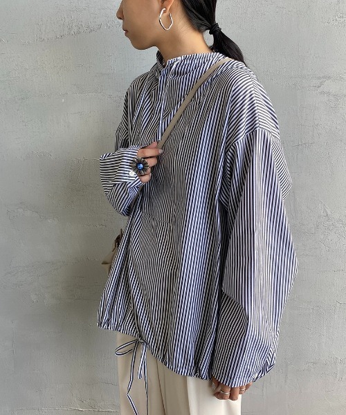 mizuiro ind/ミズイロインド] ストライプ柄 フード付きプルオーバー