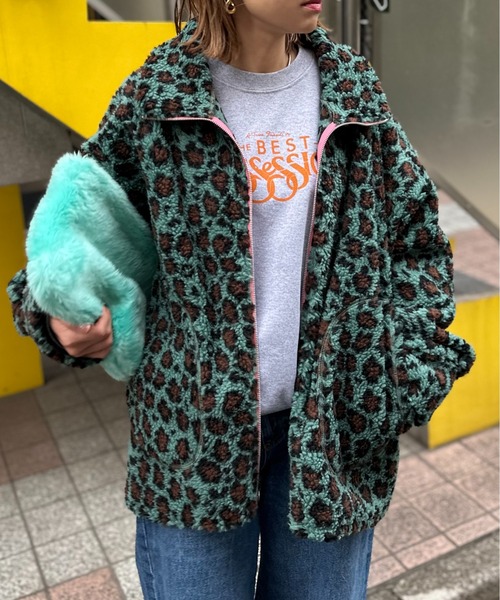 配色ZIPレオパード柄ボアジャケット（ブルゾン）｜mi via loca