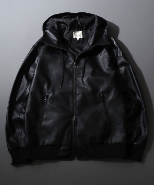 セール】Synthetic Leather Zip Hoodie/フェイクレザー ヴィンテージ