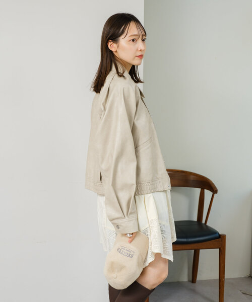 セール】【2サイズ展開】フェイクレザーショートブルゾン（ブルゾン