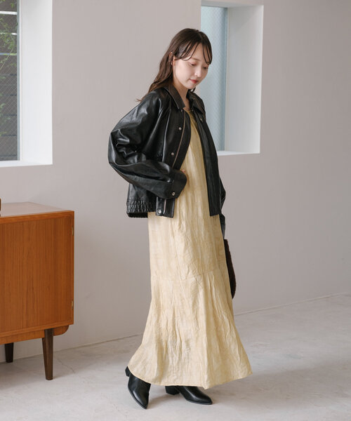 セール】【2サイズ展開】フェイクレザーショートブルゾン（ブルゾン