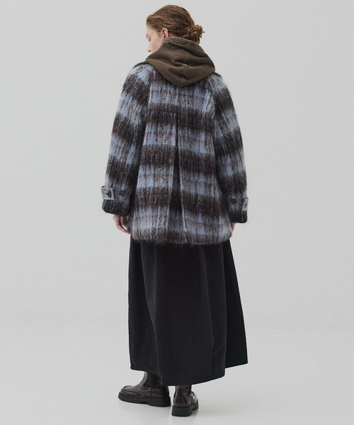 完売間近】ワイドラペルチェックコート（ステンカラーコート）｜PUBLIC