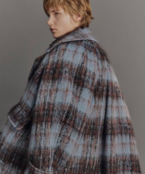 完売間近】ワイドラペルチェックコート（ステンカラーコート）｜PUBLIC