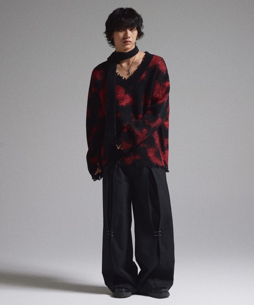 GRANCY】Spray Damaged V-neck Wool Knit / スプレーダメージVネック