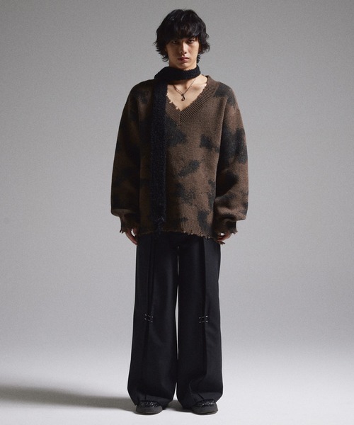GRANCY】Spray Damaged V-neck Wool Knit / スプレーダメージVネック