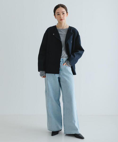 セール】ツイルノーカラーリバーコート（ノーカラージャケット