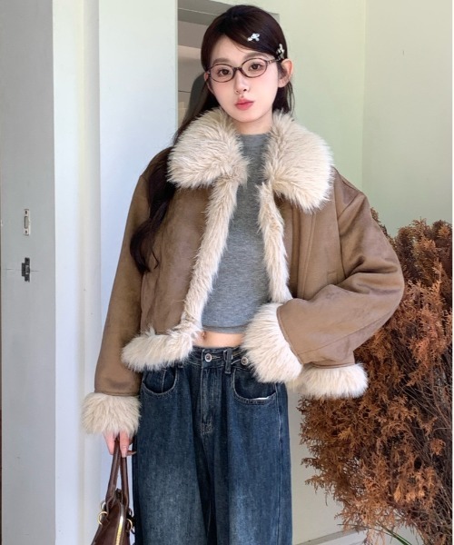Y2K ファー フェイクムートン ジャケット（ムートンコート）｜gossip