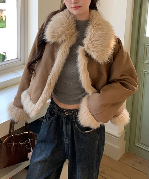 Y2K ファー フェイクムートン ジャケット（ムートンコート）｜gossip