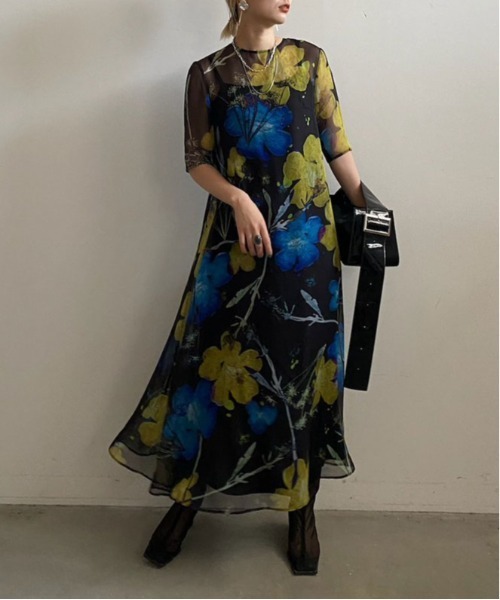 Ameri（アメリ）の「SCAN FLOWER CHIFFON DRESS（ワンピース）」 - WEAR