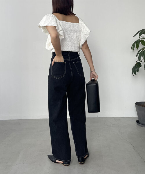 新色追加/ライトブルー】13ozハイウエストストレートデニム（デニム