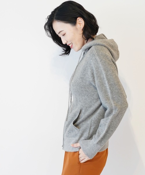 カシミヤ100%ニットパーカーフード付き（パーカー）｜sankyo shokai