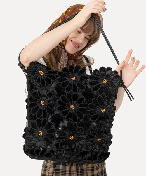 HEY! Mrs ROSE(ヘイ！ミセスローズ)ベロアフラワーTOTE（トートバッグ
