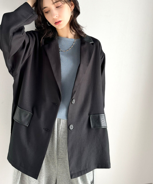 セール】トレンドコーデに活躍☆レザーライク切替オーバーサイズ