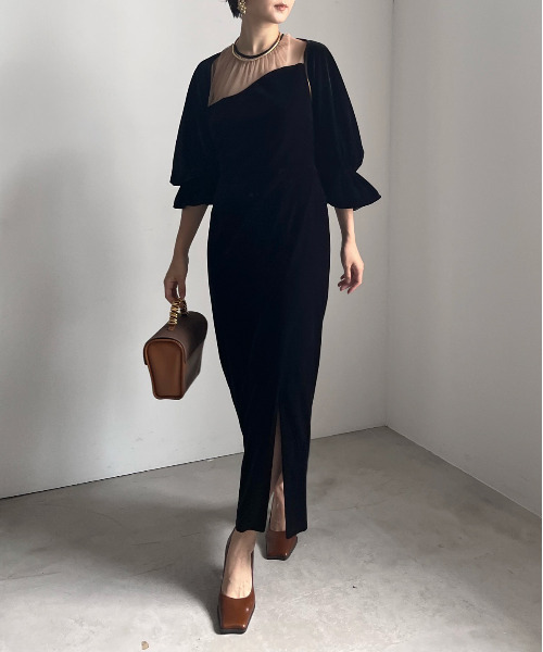 Ameri（アメリ）の「2WAY CURVE VELOURS DRESS（ワンピース）」 - WEAR