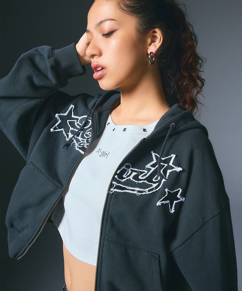 X-girl STAR LOGO ZIP UP HOODIE（パーカー）｜X-girl（エックスガール