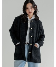 金ボタン」に該当するノーカラージャケット（ミドル丈）ファッション