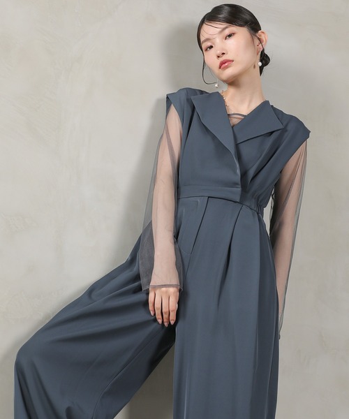 セール】シアートップス スタンドアウトカラー オールインワン パンツ