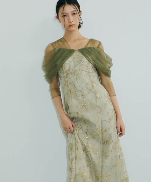 チュールドレープスパンコールドレス / tulle drape spangle dress