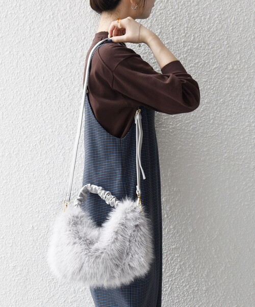 SHIPS any: 2WAY フェイクファー ギャザー ショルダー バッグ