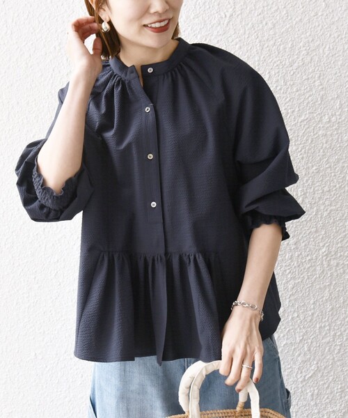 セール】SHIPS any: サッカー ペプラム ギャザー シャツ ブラウス