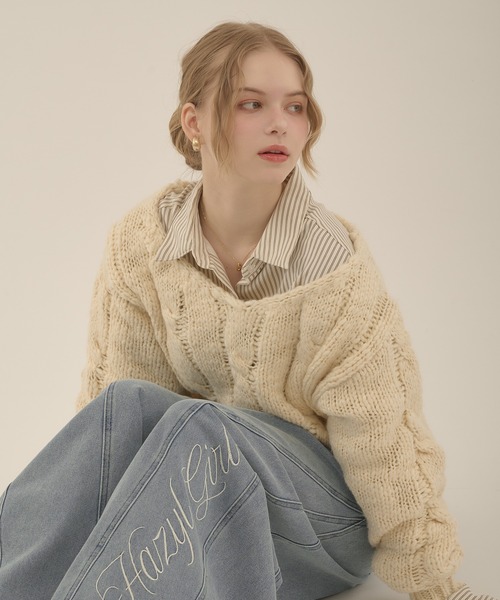 hazyl（ヘイジル）の「cable loose knit / ケーブルルーズニット
