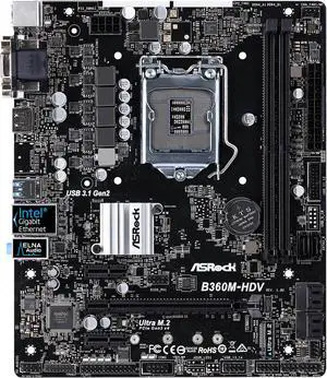 Used - Very Good: ASRock B360M-HDV LGA 1151 (300 Series) Micro ATX