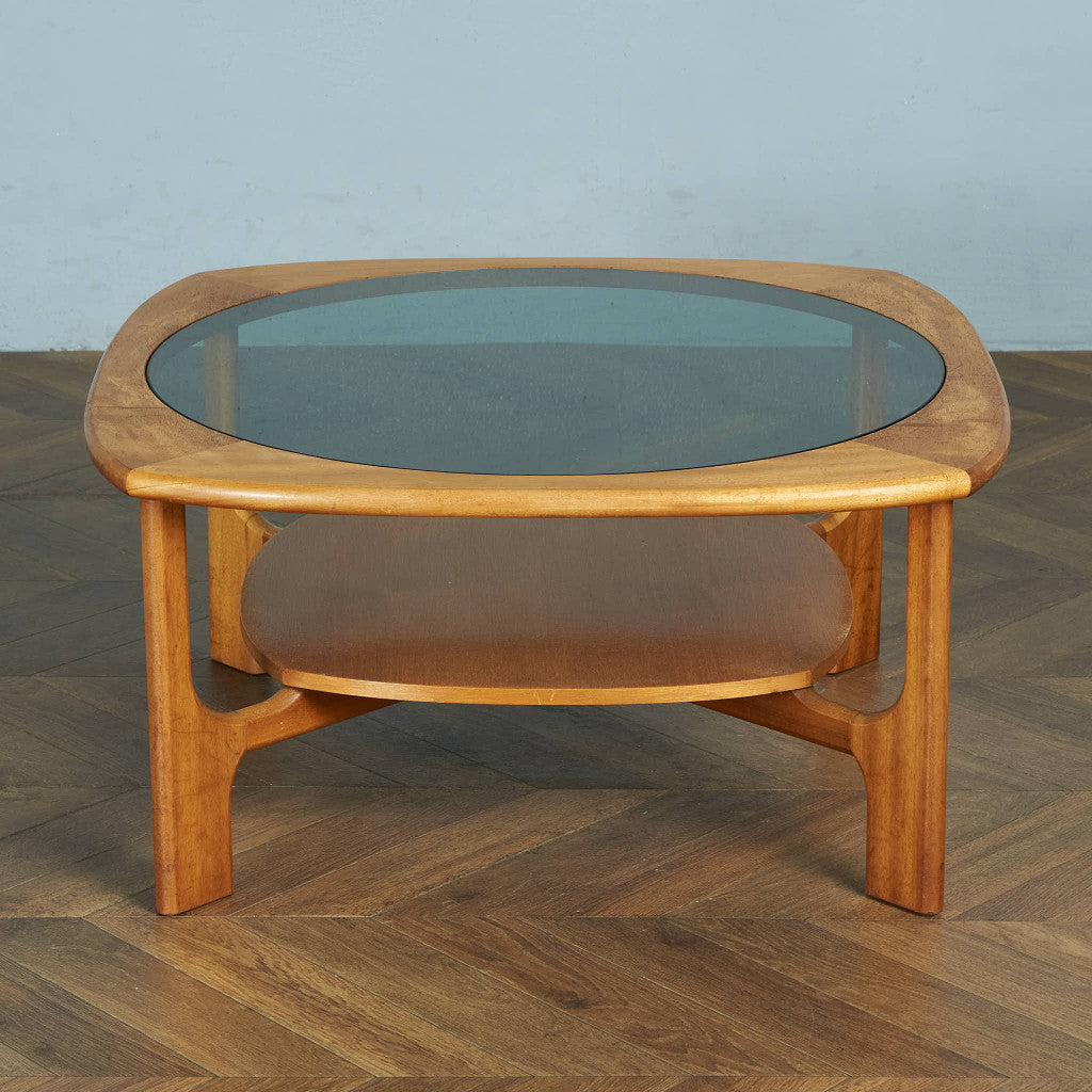 英国ヴィンテージ ガラストップ コーヒーテーブル / センターテーブル