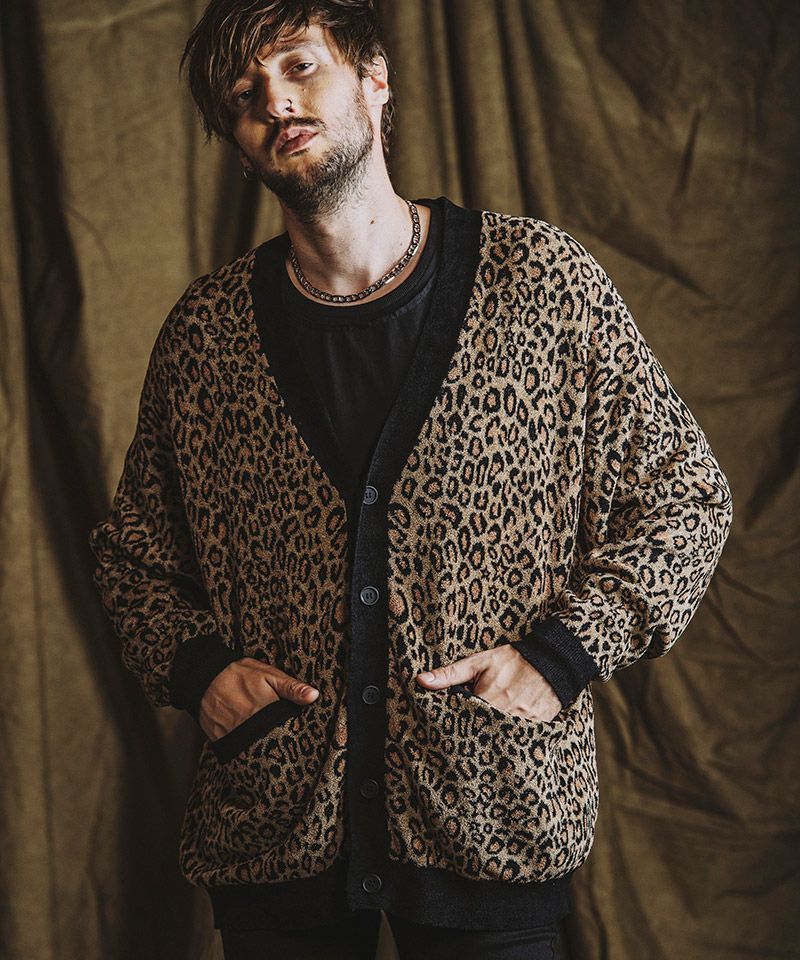 50%OFF【NO ID.(ノーアイディー)】 ﾚｵﾊﾟｰﾄﾞｼﾞｬｶﾞｰﾄﾞC-D カーディガン