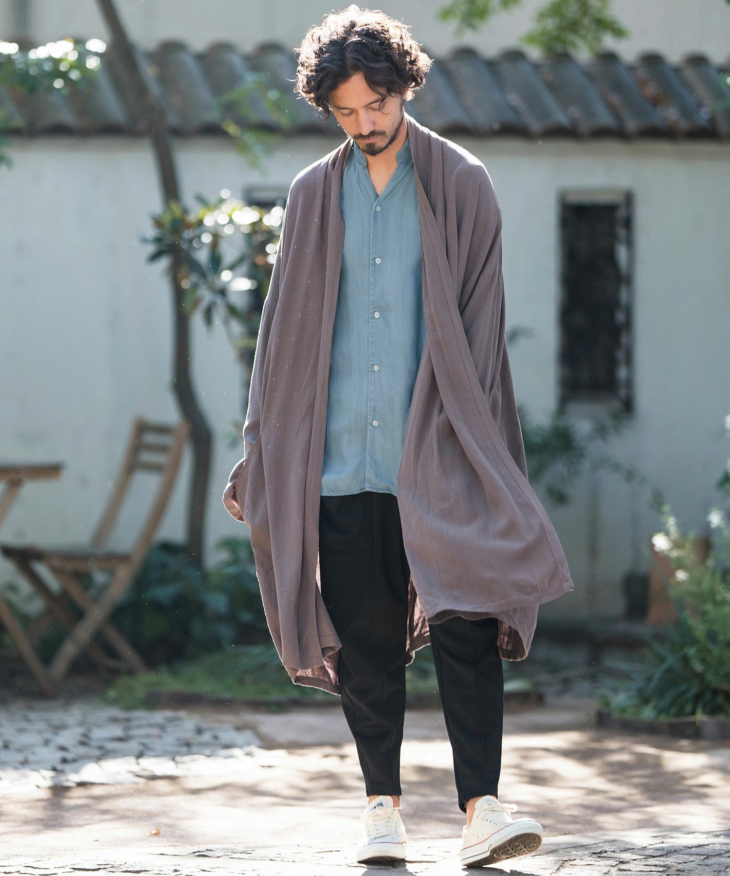 30%OFF【CAMBIO(カンビオ)】Silky Denim Band Collar Skipper Shirts